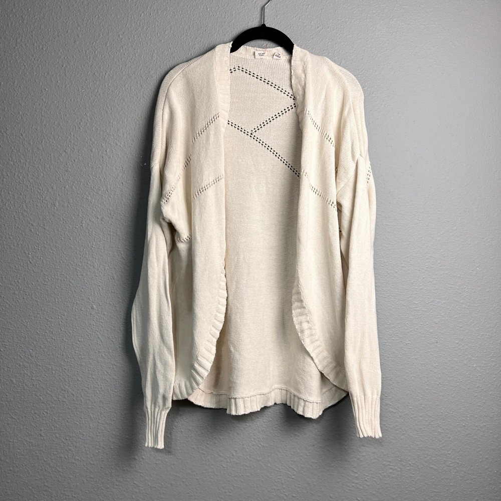 TenTree Organic Cotton Open Front Cardigan Cream Pointelle Knit Sweater Women XS